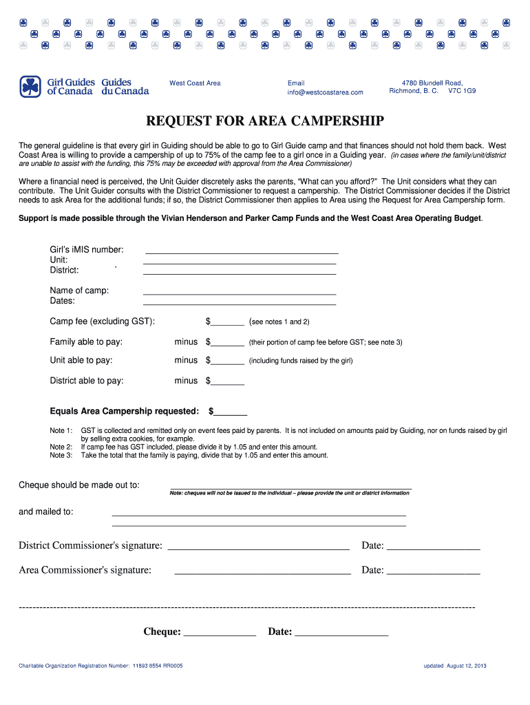 Get and Sign REQUEST for AREA CAMPERSHIP  Bwestcoastareabbcomb 2013-2022 Form