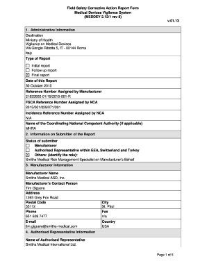Field Safety Corrective Action Form
