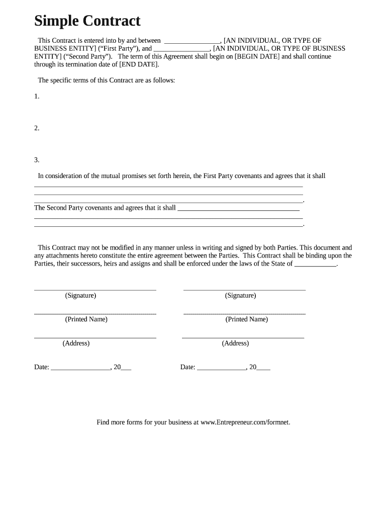 Simple Contract Template  Form