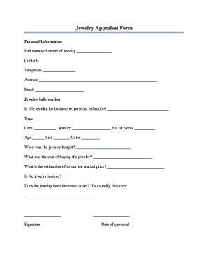Jewelry Appraisal Form Sample Templates
