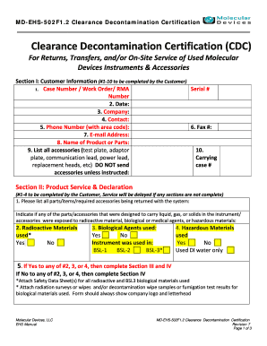 Molecular Devices Clearance Decontamination Certification  Form
