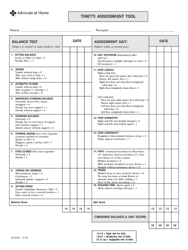  Tinetti Balance Test 2003-2024