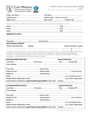 PUPIL DATA COLLECTION FORM Carr Manor Community School Carrmanor Org