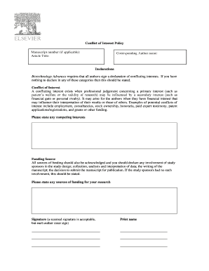 Conflict of Interest Elsevier Example  Form