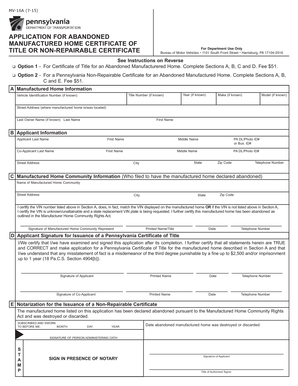 Application for Title to a Manufactured Home When Ownership is at  Form
