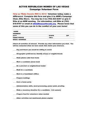 Campaign Printable Volunteer Form