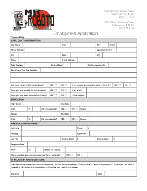 BEmployment Applicationb Mr Roboto Tokyo Grill  Form