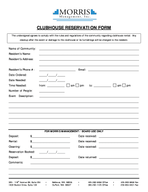 Clubhouse Reservation Form Morris Management