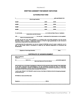 WRITTEN CONSENT for MINOR VISITATION PrisonPro Com  Form