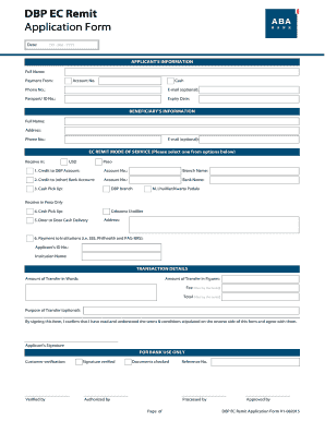 DBP EC Remit Application BFormb ABA Bank