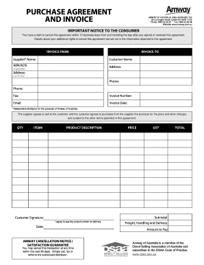 PURCHASE AGREEMENT and INVOICE Amway Australia  Form