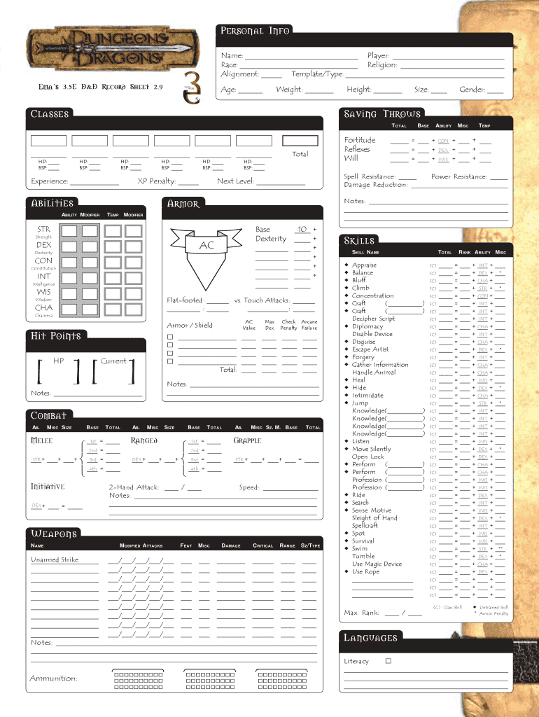 D D Electronic Character Sheet  Form