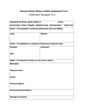 Personal Needs Assessment  Form