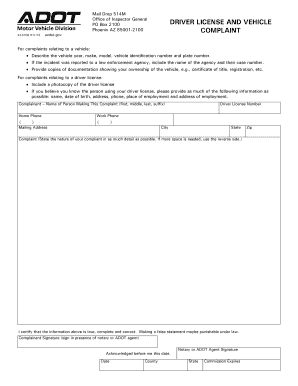  Driver License and Vehicle Complaint Driver License and Vehicle Complaint Azdot 2015