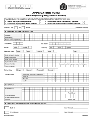 Nwu Uniprep  Form