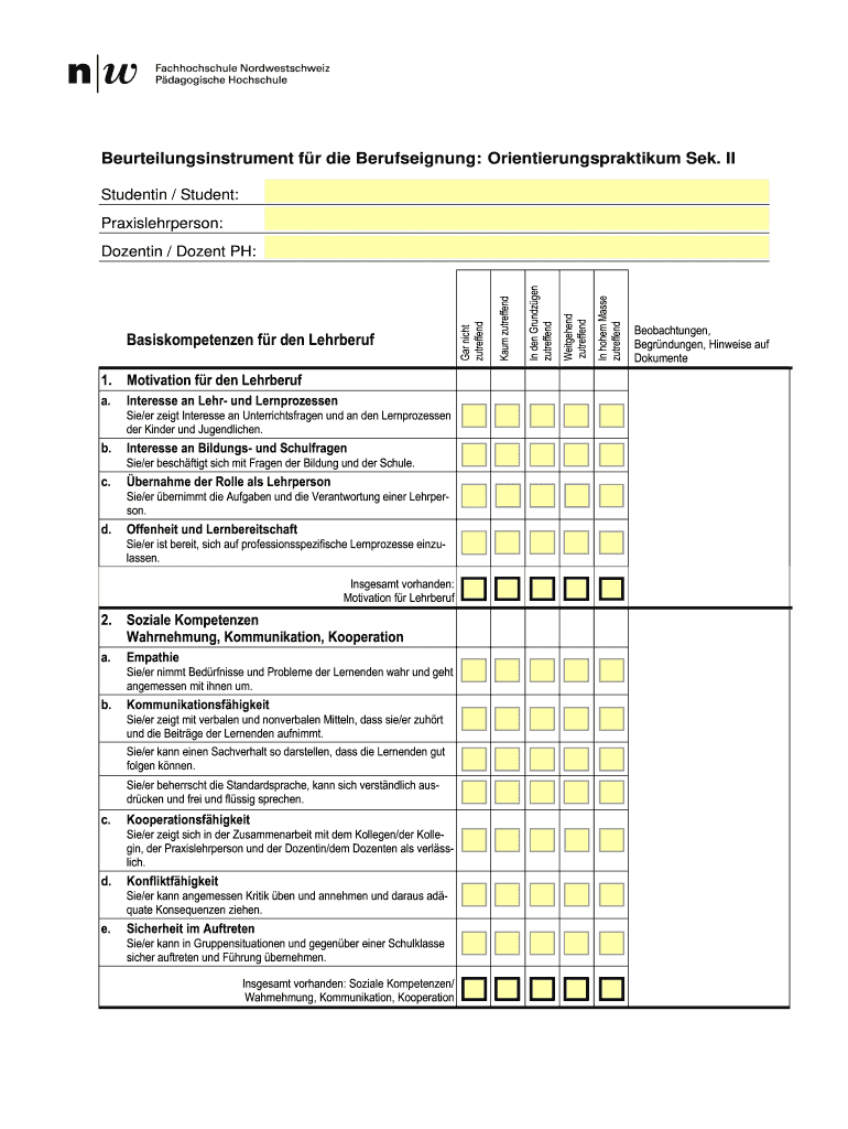 Beurteilungsinstrument Fr Die Berufseignung Web Fhnw  Form