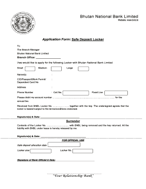 Bank Locker Form