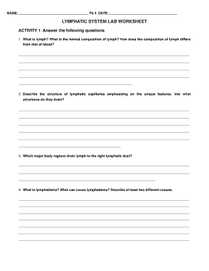 Lymphatic System Worksheet PDF  Form