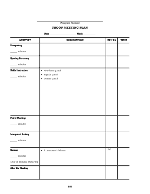 Troop Meeting Plan  Form