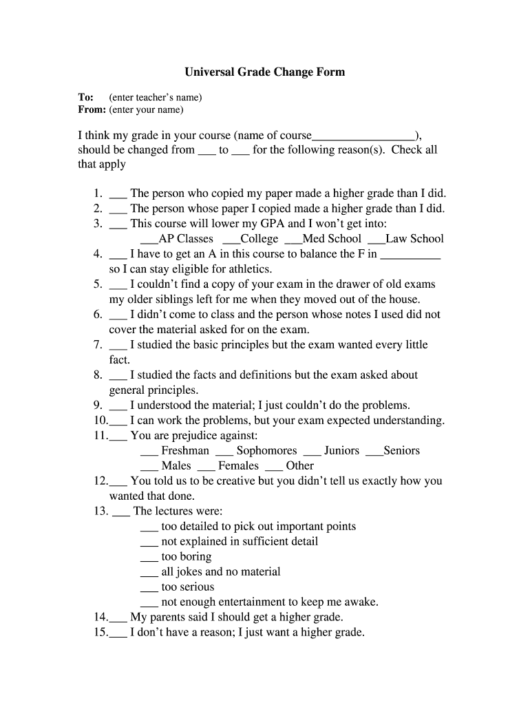 Universal Grade Change Form