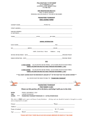 FRANKFORD TOWNSHIP DOG LICENSE FORM