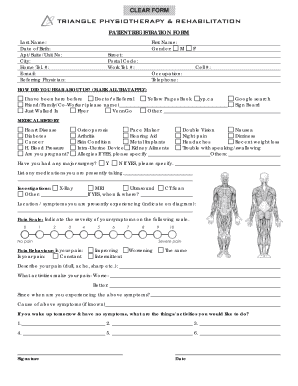 Physiotherapy History Taking Form