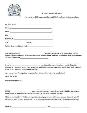 SC Public Charter School District Permission for SLED Background Bridgesprep  Form