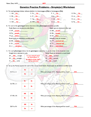 Genetics Practice Problems Answer Key  Form