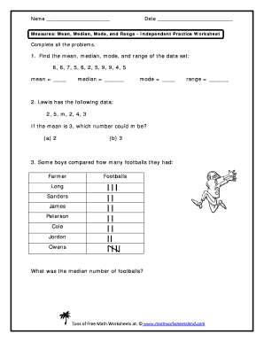 Measures Mean, Median, Mode, and Range Independent Practice  Form