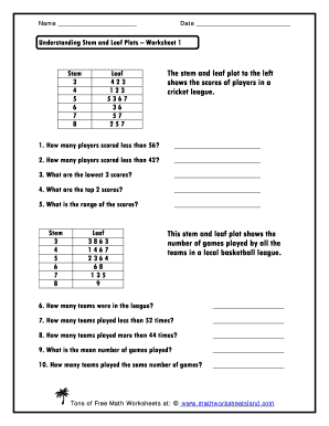 Understanding Stem and Leaf Plots Worksheet 1 Answer Key  Form