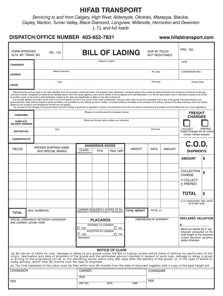 Hi Fab Transport  Form