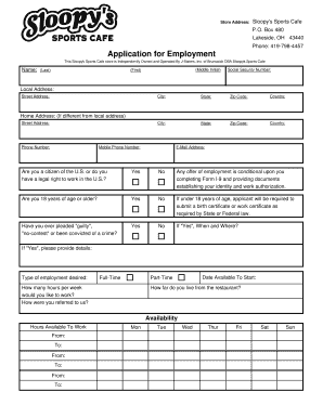 Quiznos Employment Application Template PDF Version XLS  Form