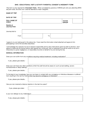 Parental Indemnity Form Template