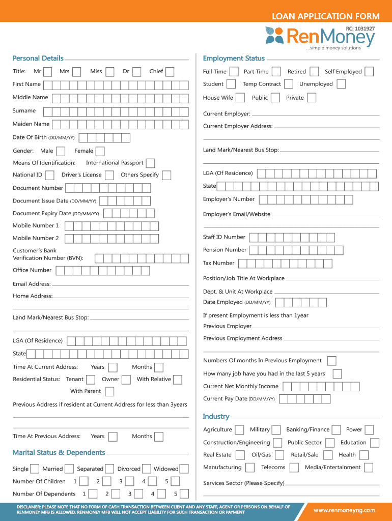 Renmoney  Form