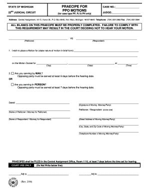 Praecipe for PPO Motion Washtenaw County Trial Court Washtenawtrialcourt  Form