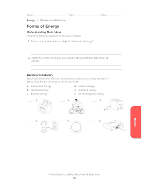 Forms of Energy Review and Reinforce Answer Key