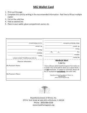 Myasthenia Gravis Wallet Card  Form