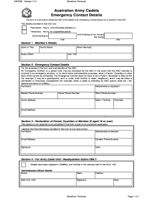 AAC026 Emergency Contact Details Australian Army Cadets  Form