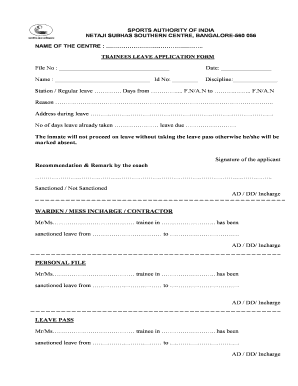 Sports Leave Application  Form