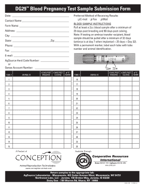 DG29 Blood Pregnancy Test Sample Submission Form