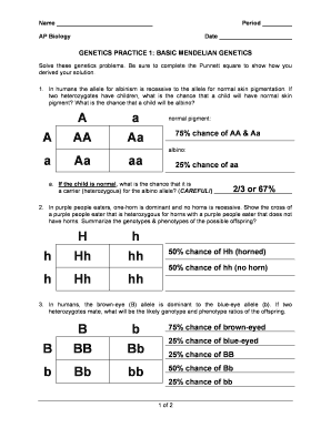 Mendelian Genetics Worksheet Answer Key  Form