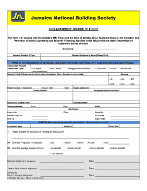 Declaration of Source of Funds  Form