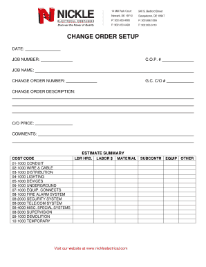 Change Order Setup Nickle Electrical Companies  Form