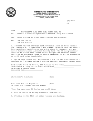 Report of Lost or Stolen Identification Form Marine Corps Logistics