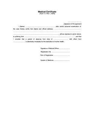 Medical Certificate Rule 117  Form