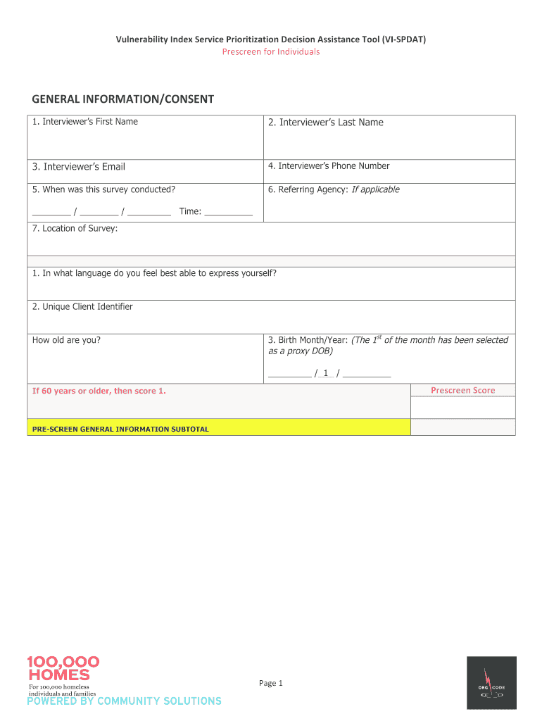 Nashville VI SPDAT Prescreen INDIVIDUALS  Form