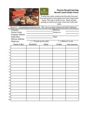 Panera Group Order Form