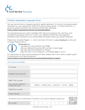 Partial Retirement Request Form Civil Service Pensions