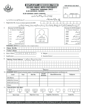 Aiou Admission Form Download