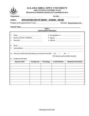 Aiou Financial Support Form